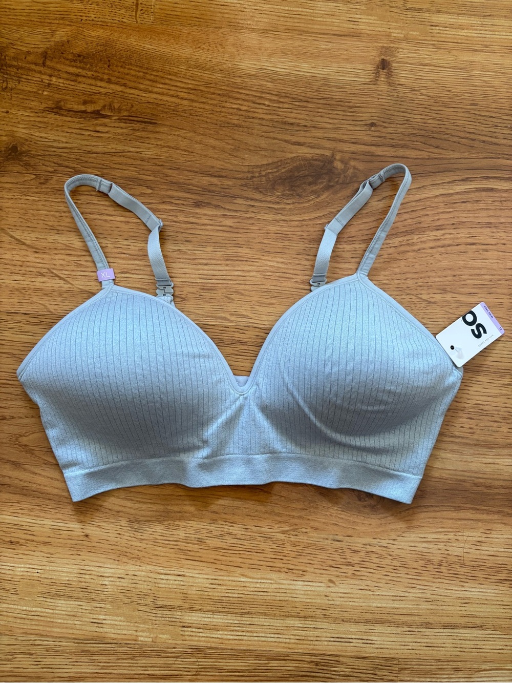 SO Light Gray Ribbed Seamless Wire Free Convertible Bra XL NWT